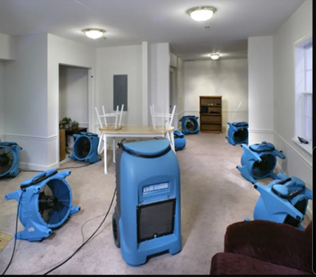 Air movers and dehumidifier setup for Water Damage Restoration in Palos Heights